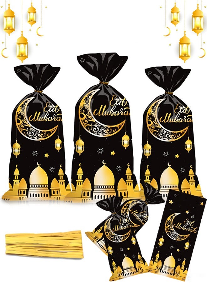 50 كيس هدايا رمضاني، أكياس سيلوفان عيد مبارك مع أربطة، أكياس هدايا رمضانية على شكل قلعة مسلمة وهلال ونجمة، لتزيين حفلات العيد (10.8 بوصة × 4.9 بوصة) - Image 1